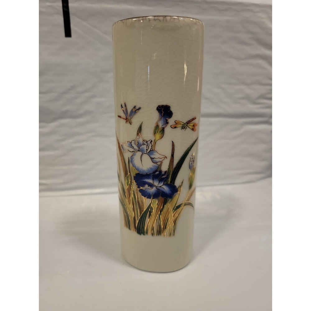 Iris Flower and Dragonfly Vase